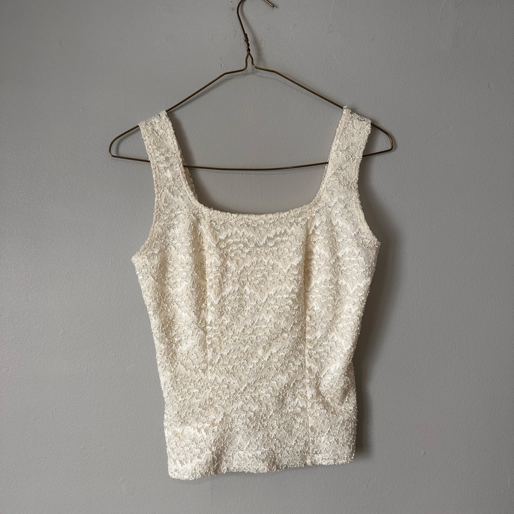 NICOLA Cream Embellished Fitted Sleeveless Tank Top
